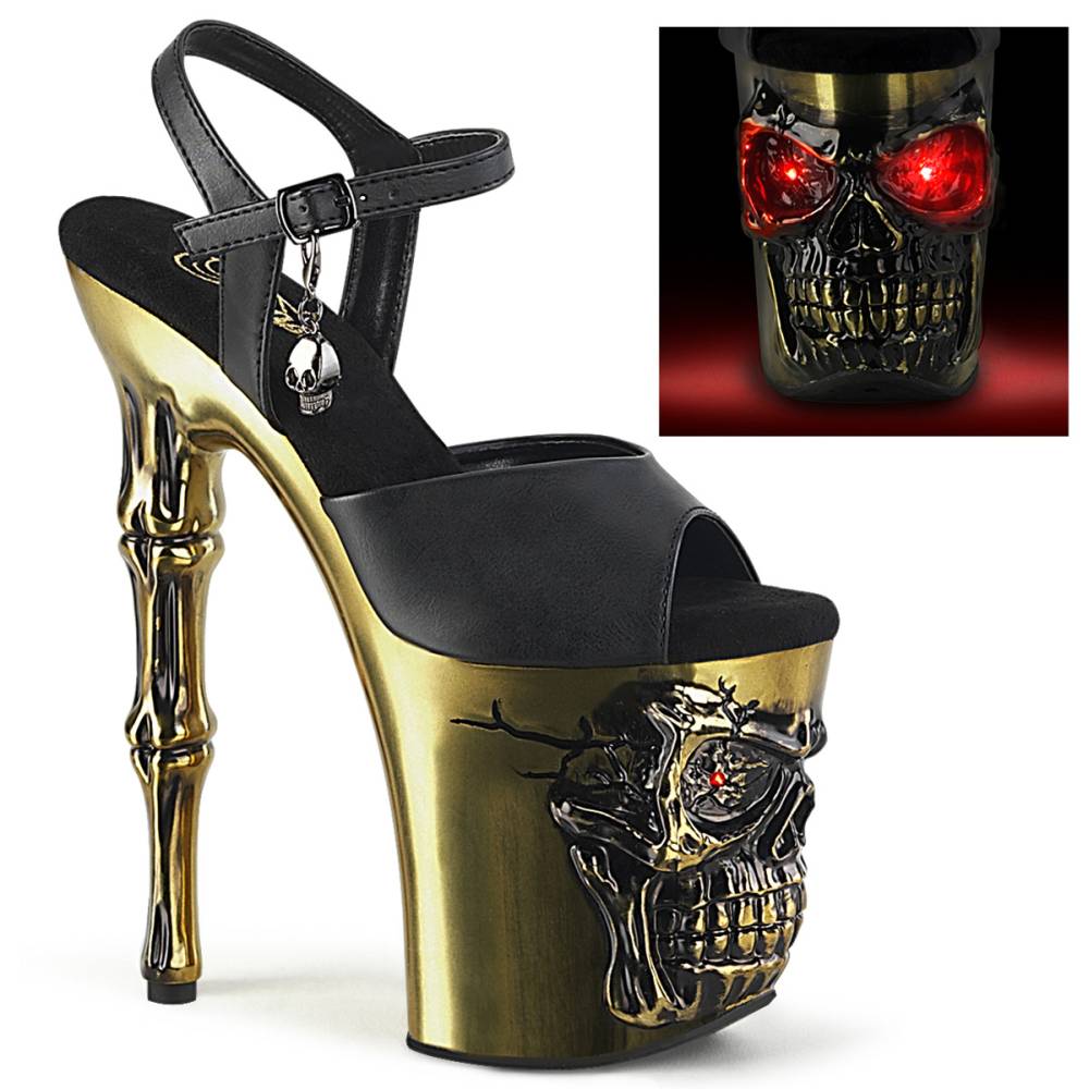 Pleaser - RAPTURE-809-LT Sandaal met enkelband, Paaldans schoenen - Zwart/Koperkleurig